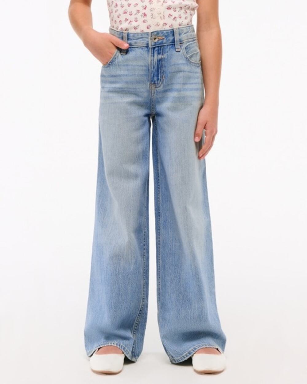 Girls Abercrombie Kids High Rise Ultra Wide Leg Jeans Light Wash 15/16 Regular